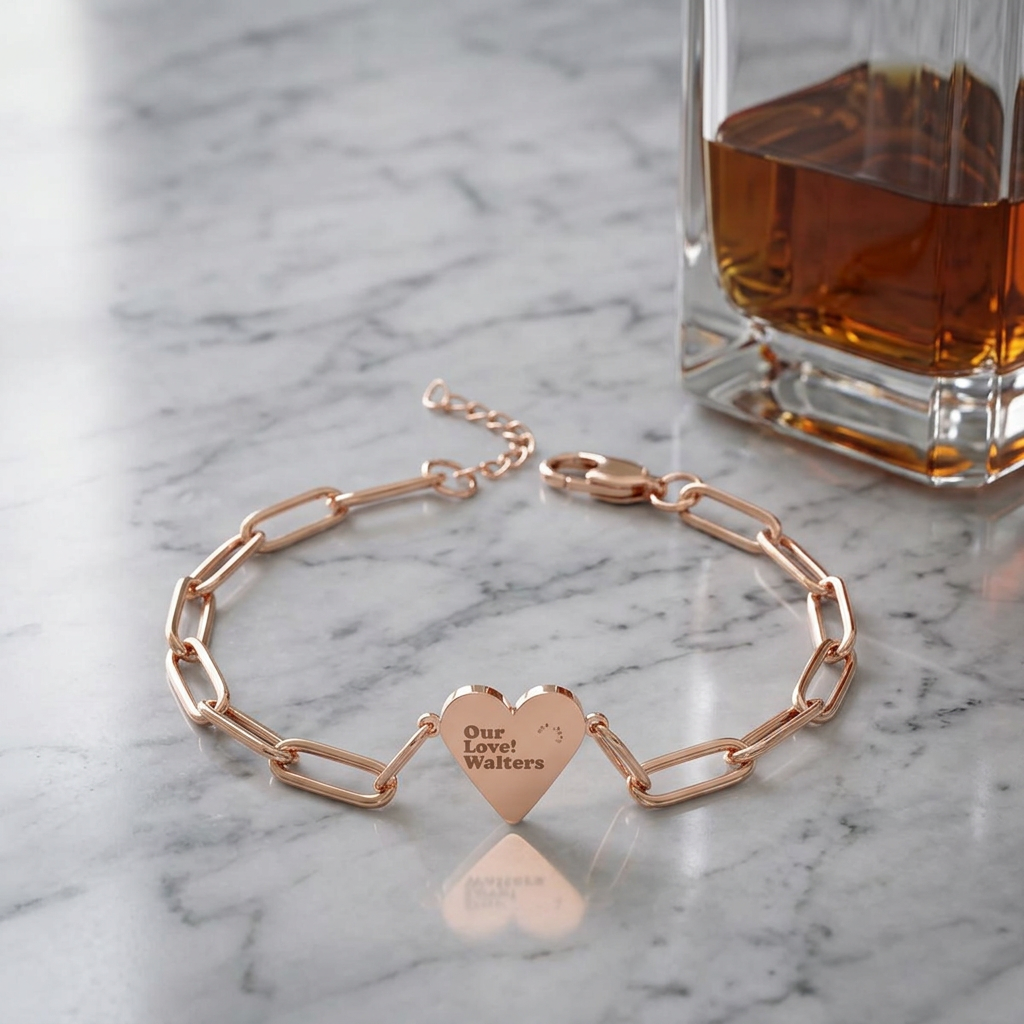 Engraved Heart Paperclip Bracelet | Rose Gold Chain Bracelet