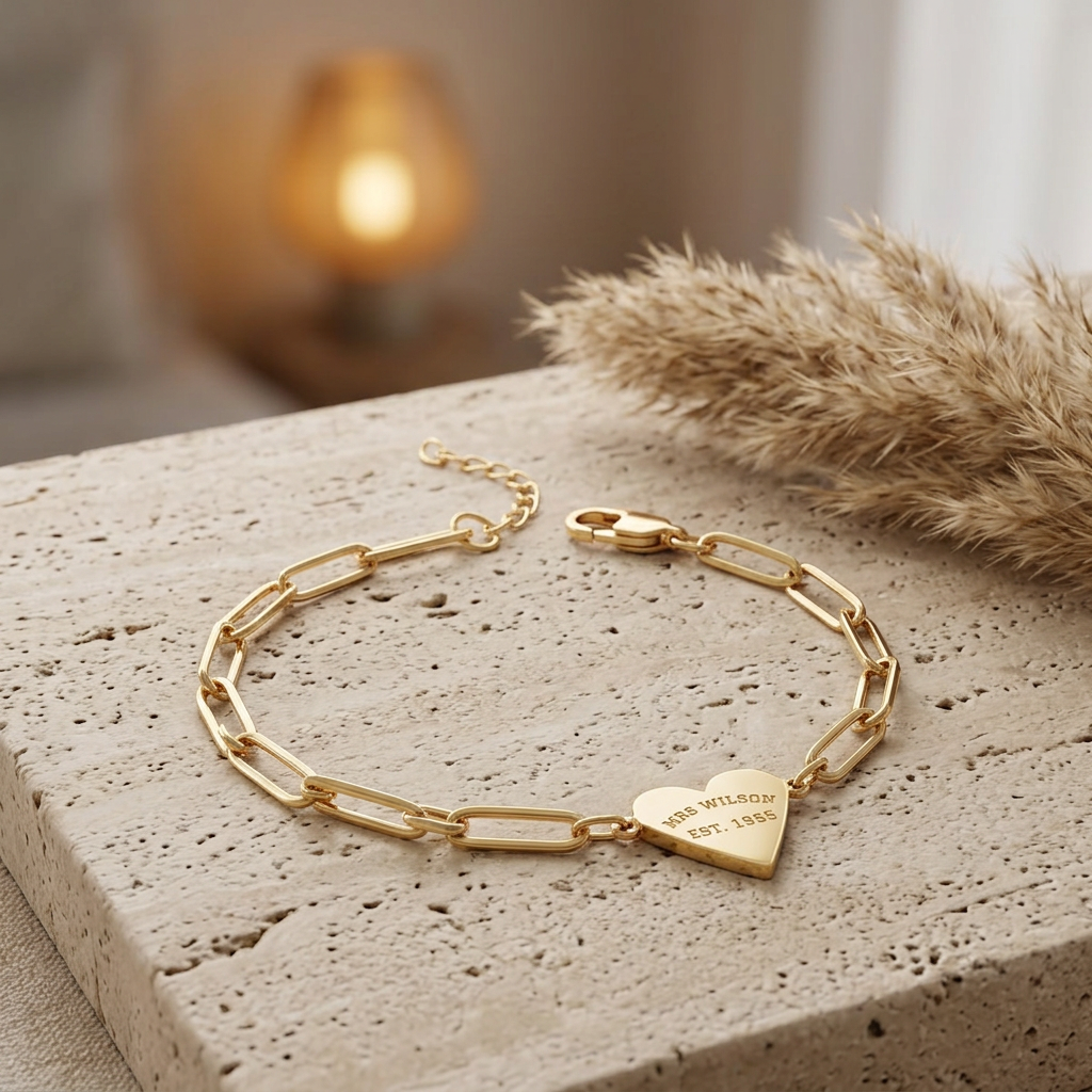 Engraved Paperclip Heart Bracelet | Rose Gold Personalized Chain