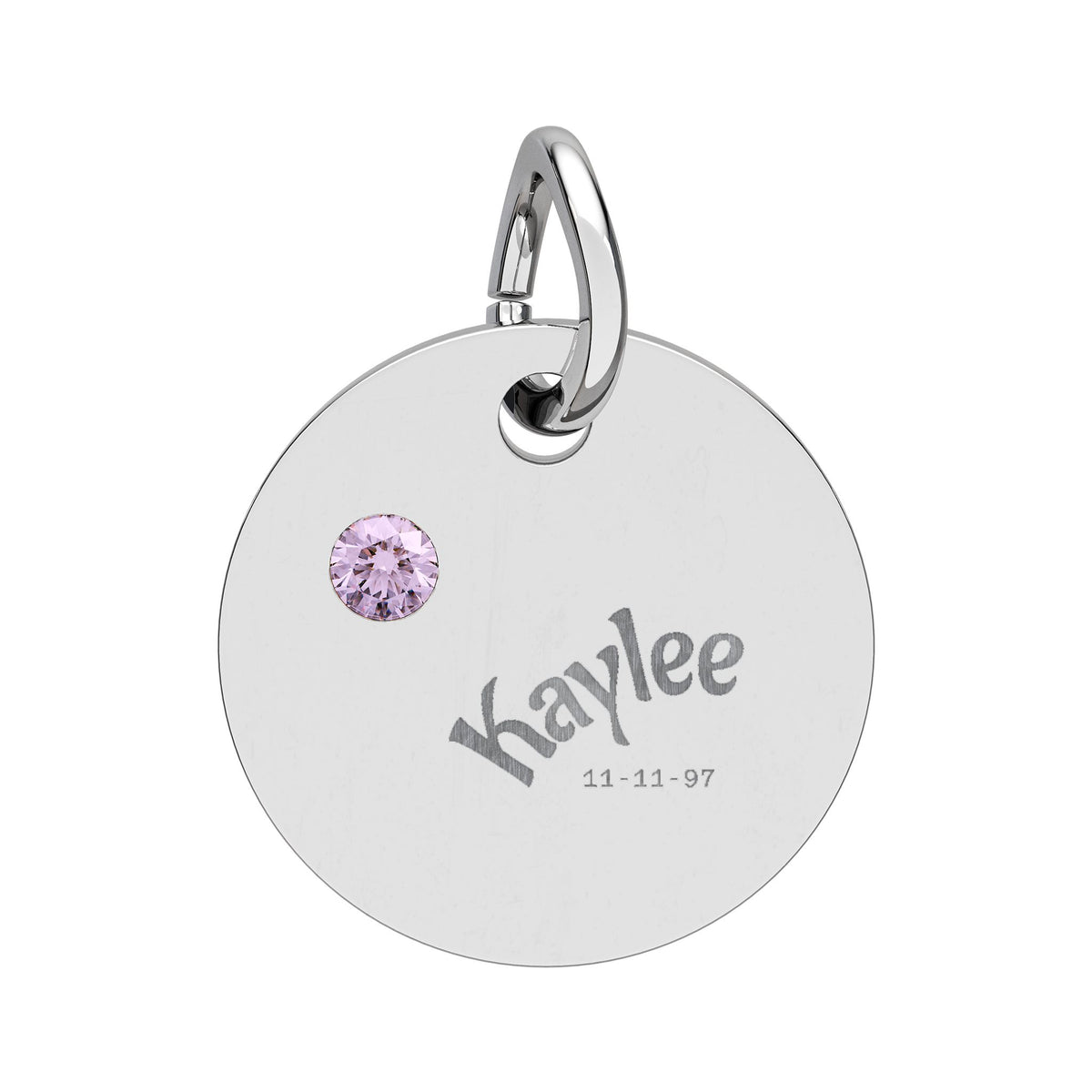 Engraved Birthstone Circle Charm Personalized Pendant | Stainless Steel