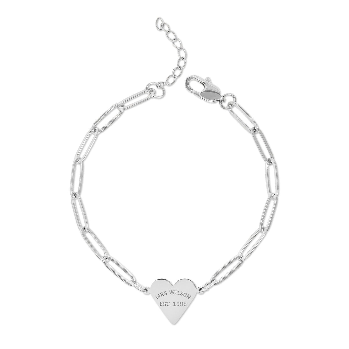 Engraved Paperclip Heart Bracelet | Rose Gold Personalized Chain