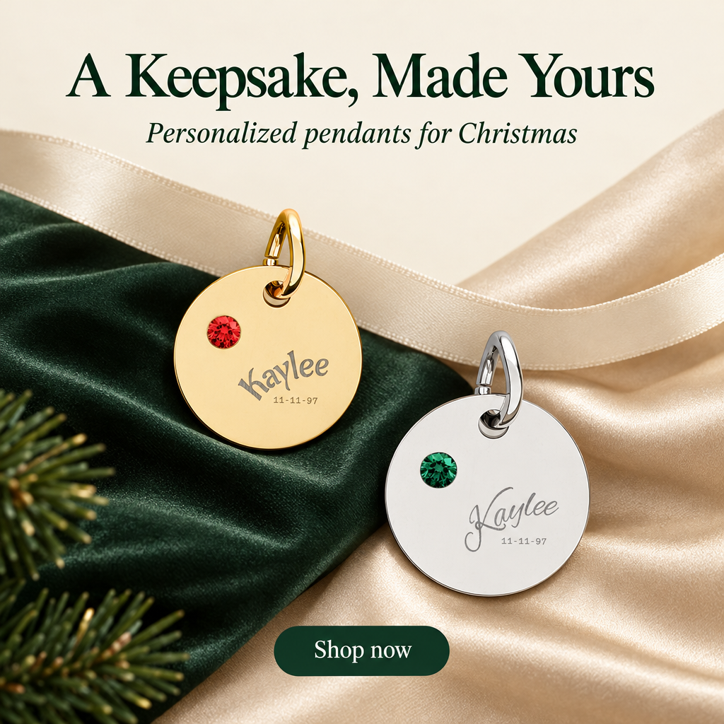 Engraved Birthstone Circle Charm Personalized Pendant | Stainless Steel