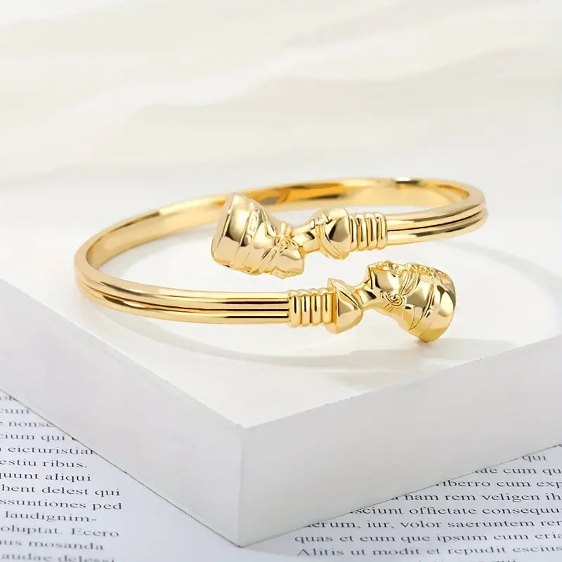 Nefertiti Gold Bangle Bracelet Elegant Egyptian Queen Jewelry Gift for Her