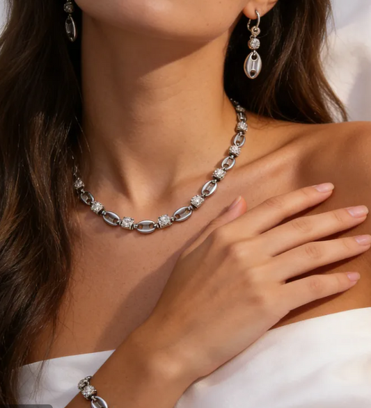 Mariner Link Necklace | Crystal Rhinestone Chain | Stainless Steel Statement Necklace