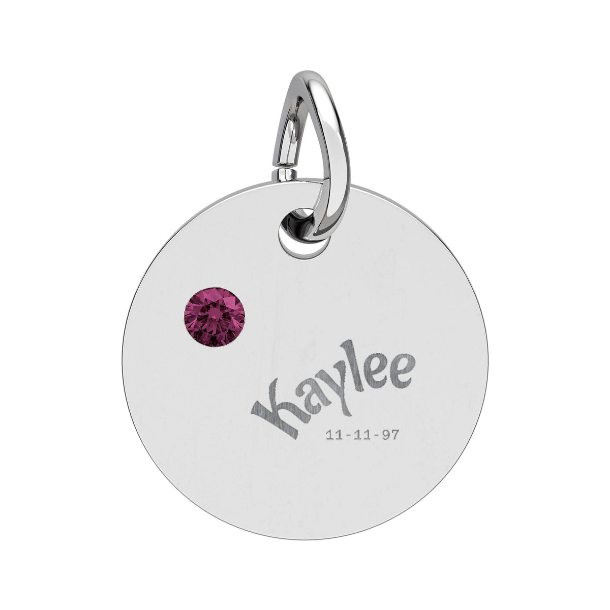 Engraved Birthstone Circle Charm Personalized Pendant | Stainless Steel