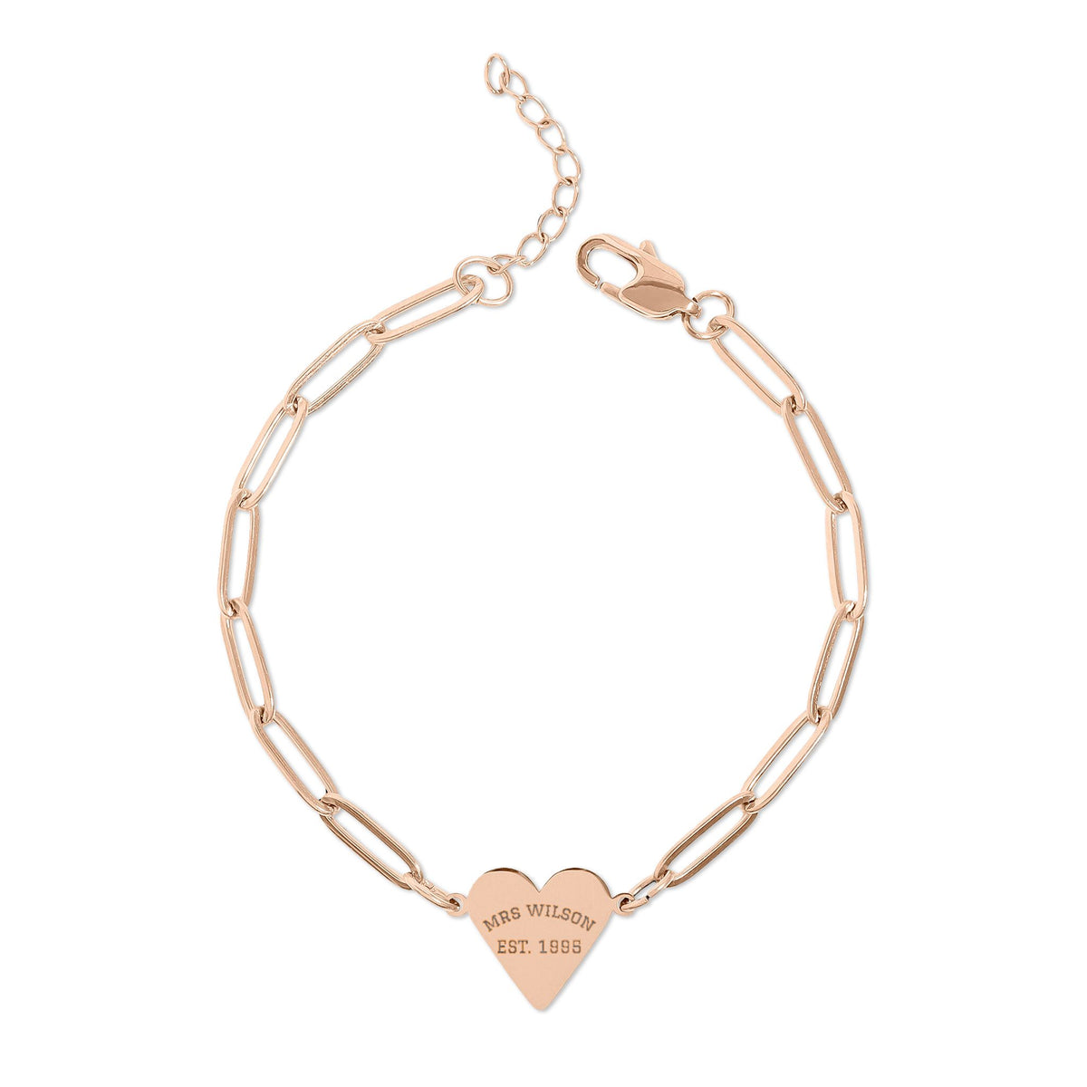 Engraved Paperclip Heart Bracelet | Rose Gold Personalized Chain