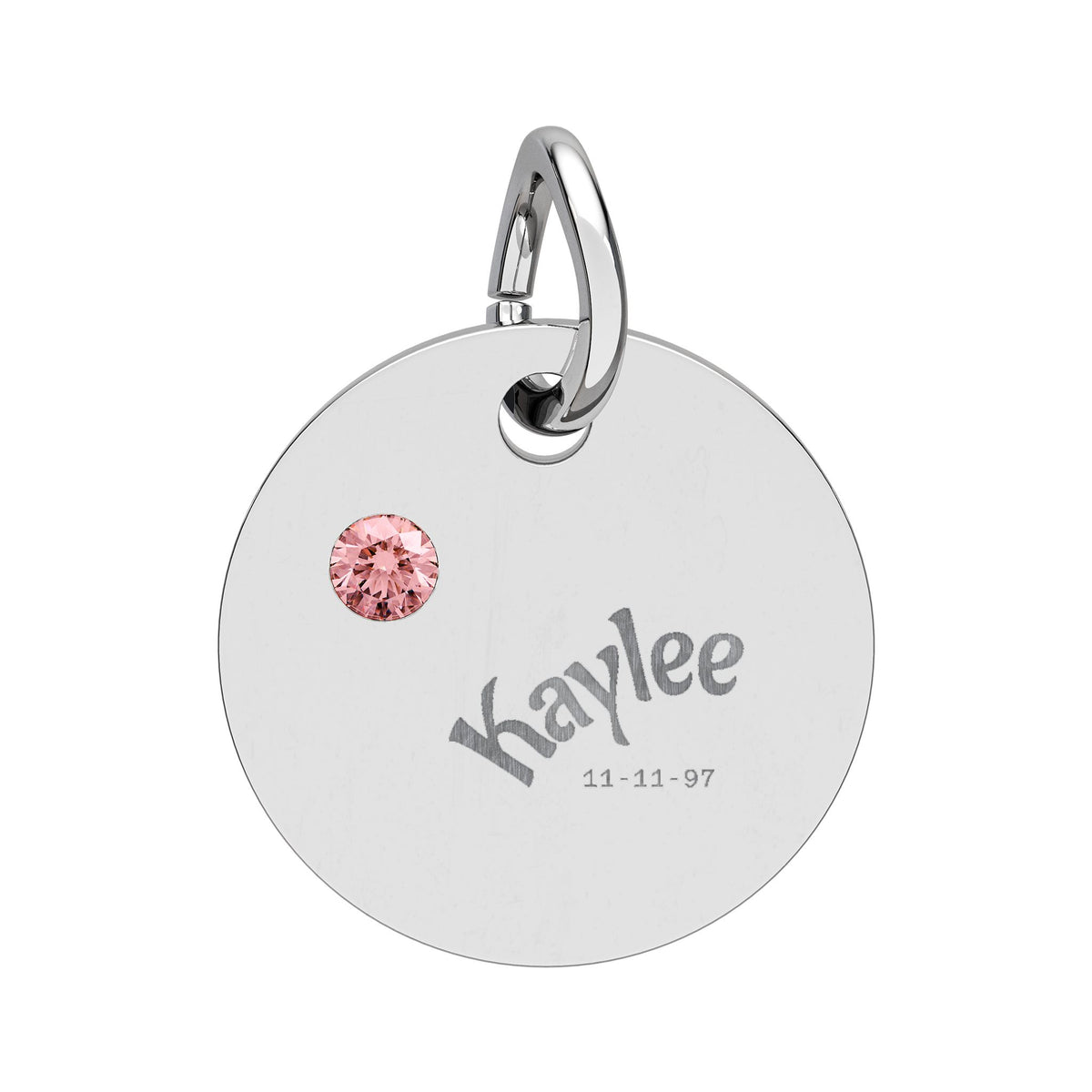 Engraved Birthstone Circle Charm Personalized Pendant | Stainless Steel