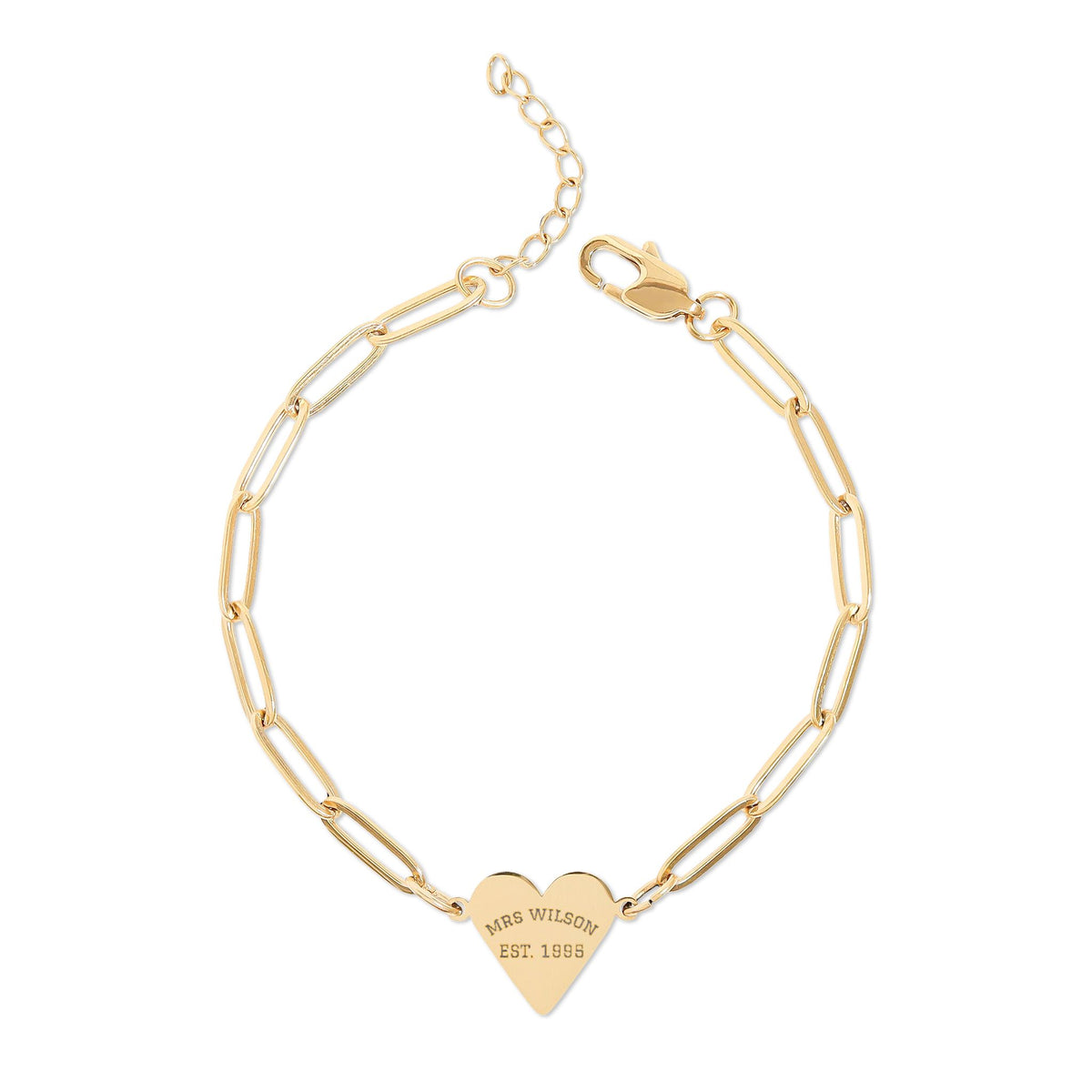 Engraved Paperclip Heart Bracelet | Rose Gold Personalized Chain