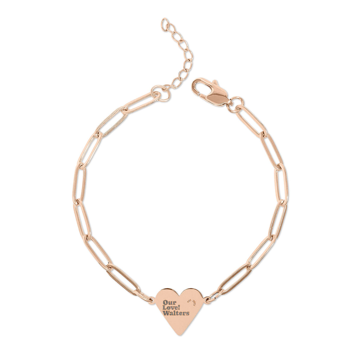 Engraved Heart Paperclip Bracelet | Rose Gold Chain Bracelet