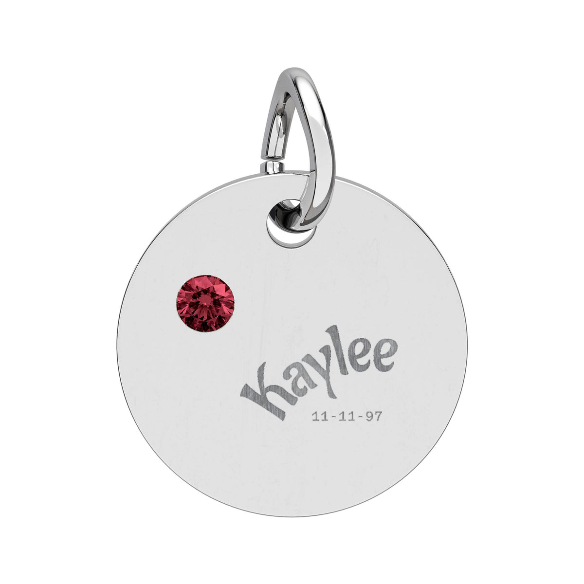 Engraved Birthstone Circle Charm Personalized Pendant | Stainless Steel