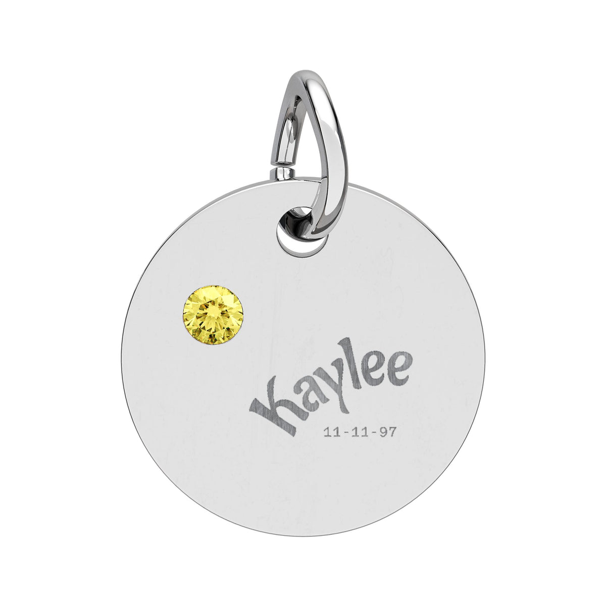 Engraved Birthstone Circle Charm Personalized Pendant | Stainless Steel