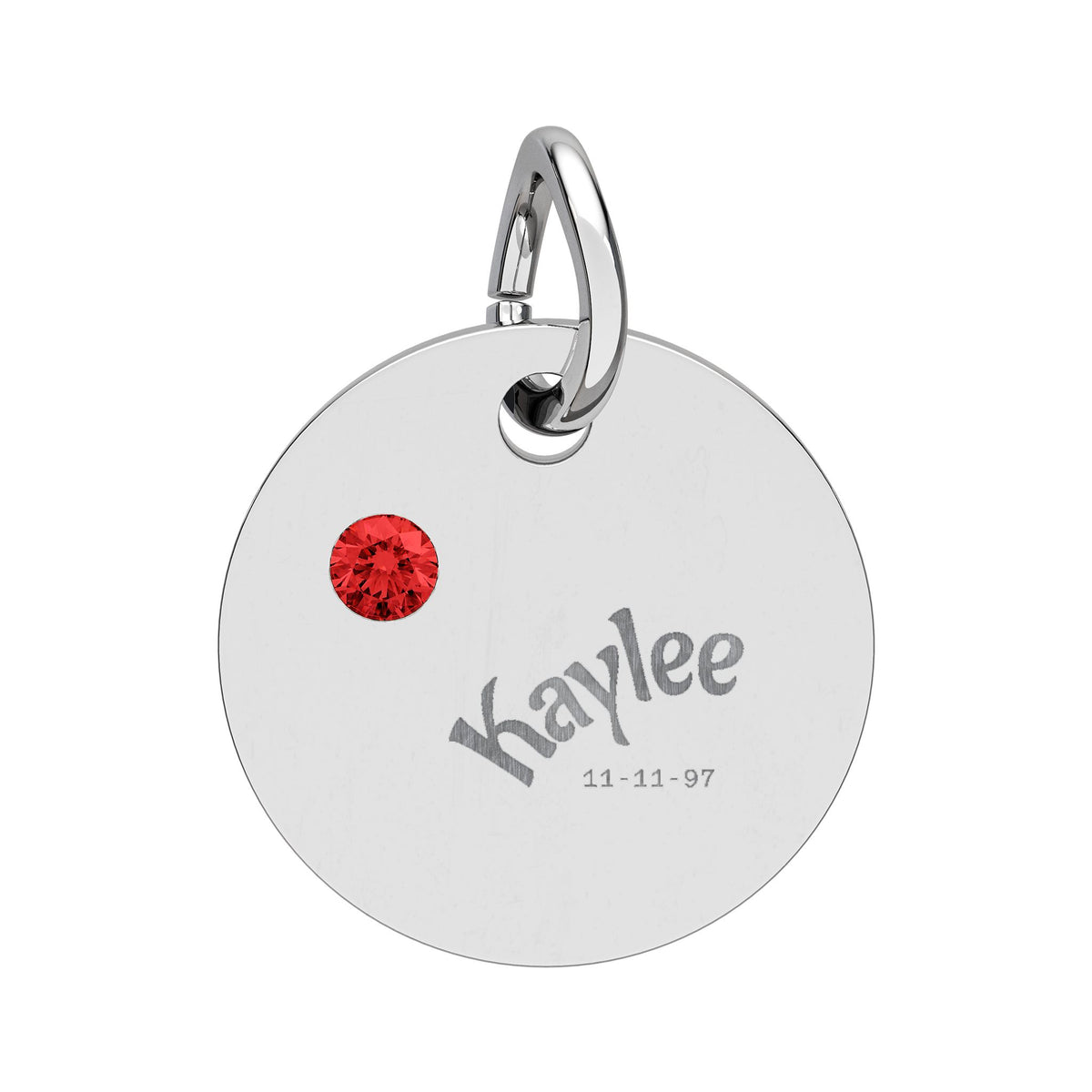 Engraved Birthstone Circle Charm Personalized Pendant | Stainless Steel