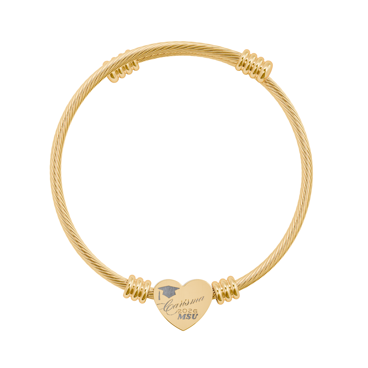 Personalized Engraved Heart Cuff Bracelet | Cable Wire Bangle with Heart Plate| Graduation Gift