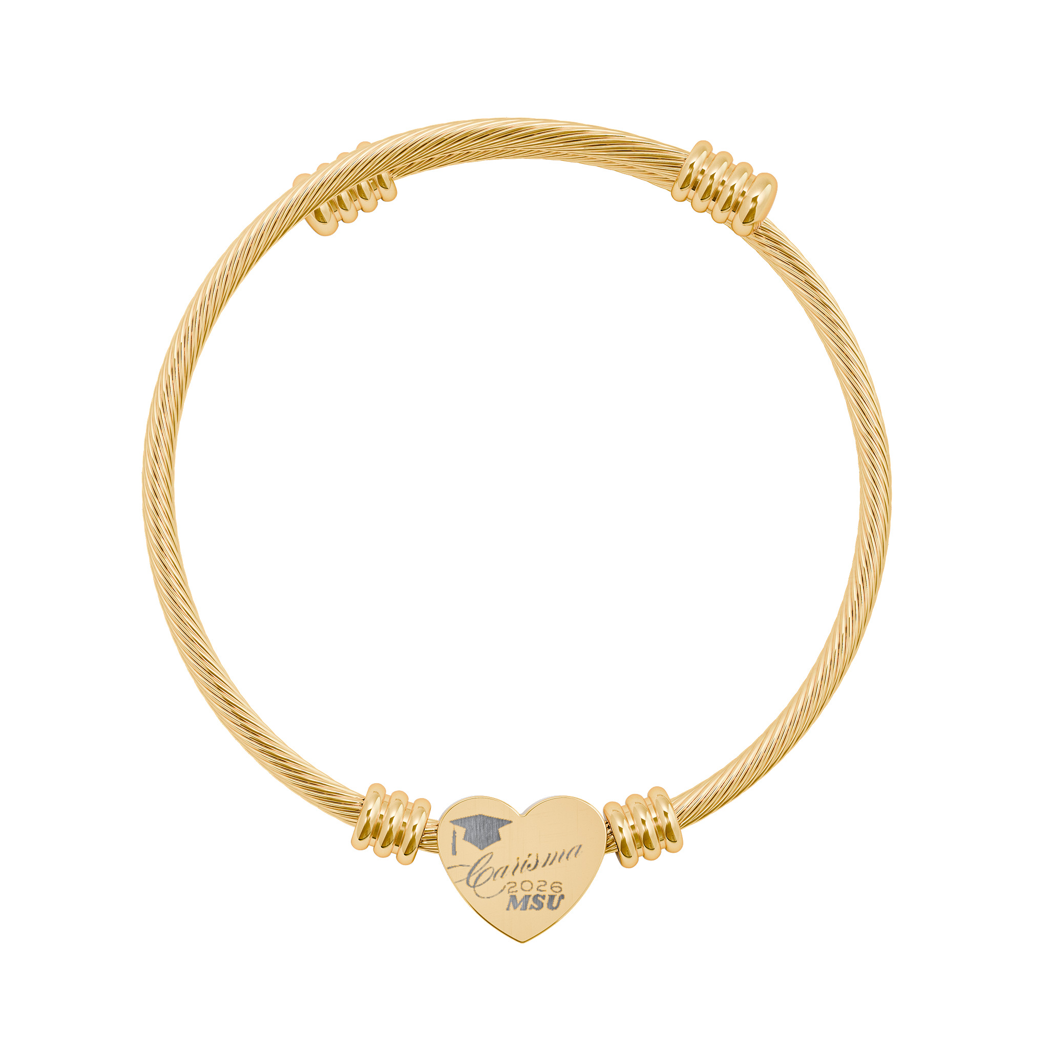 Personalized Engraved Heart Cuff Bracelet | Cable Wire Bangle with Heart Plate| Graduation Gift
