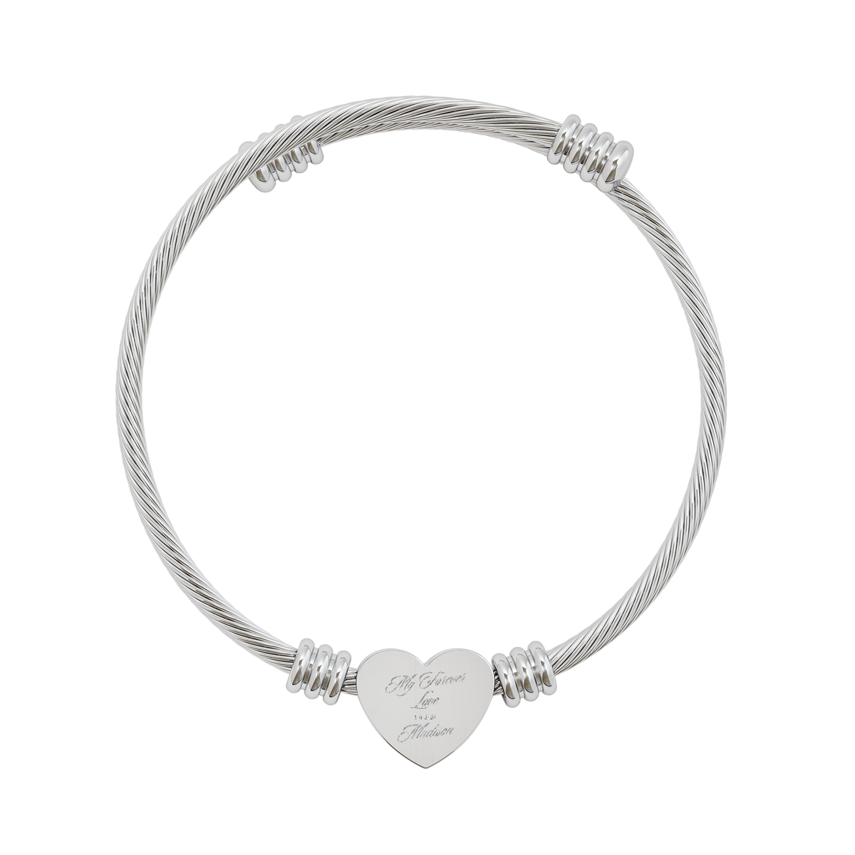 Personalized Engraved Heart Cuff Bracelet | Cable Wire Bangle with Heart Plate| Graduation Gift