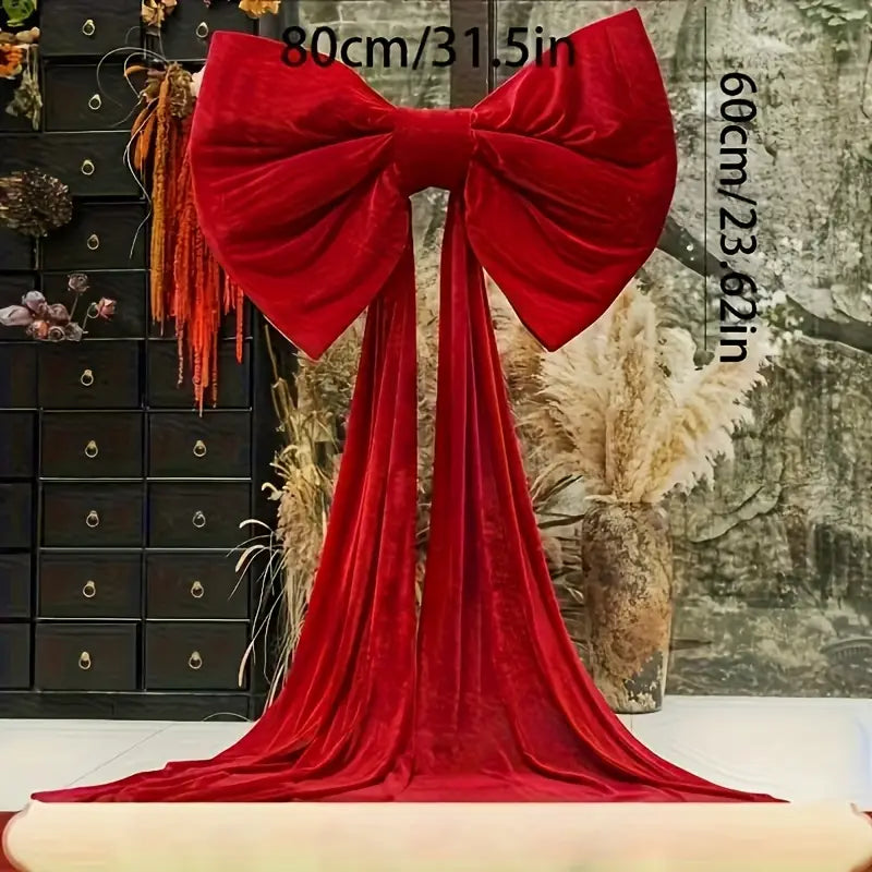Giant Christmas Bow Velvet Red | Large Bow Door Decor 31.5" | Christmas Tree Topper Bow | Holiday Door Bow