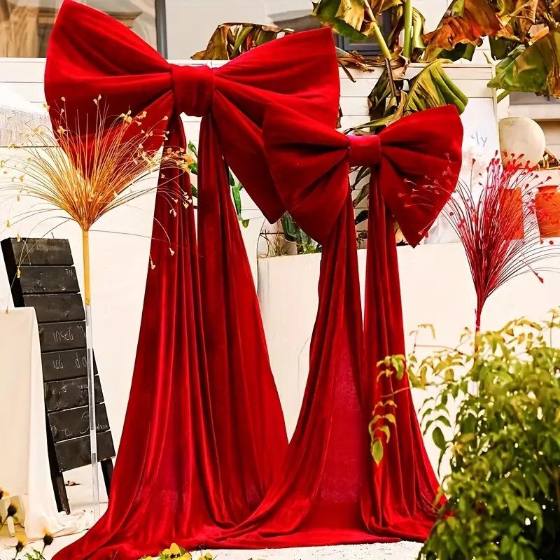 Giant Christmas Bow Velvet Red | Large Bow Door Decor 31.5" | Christmas Tree Topper Bow | Holiday Door Bow