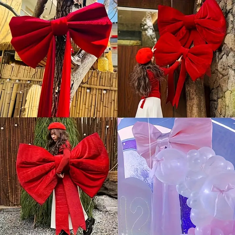 Giant Christmas Bow Velvet Red | Large Bow Door Decor 31.5" | Christmas Tree Topper Bow | Holiday Door Bow