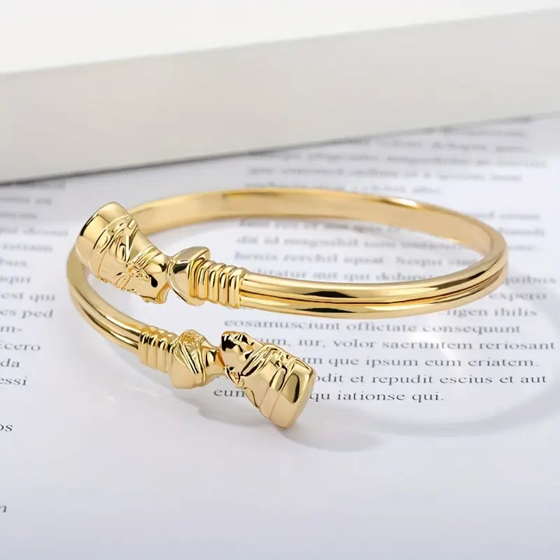 Nefertiti Gold Bangle Bracelet Elegant Egyptian Queen Jewelry Gift for Her