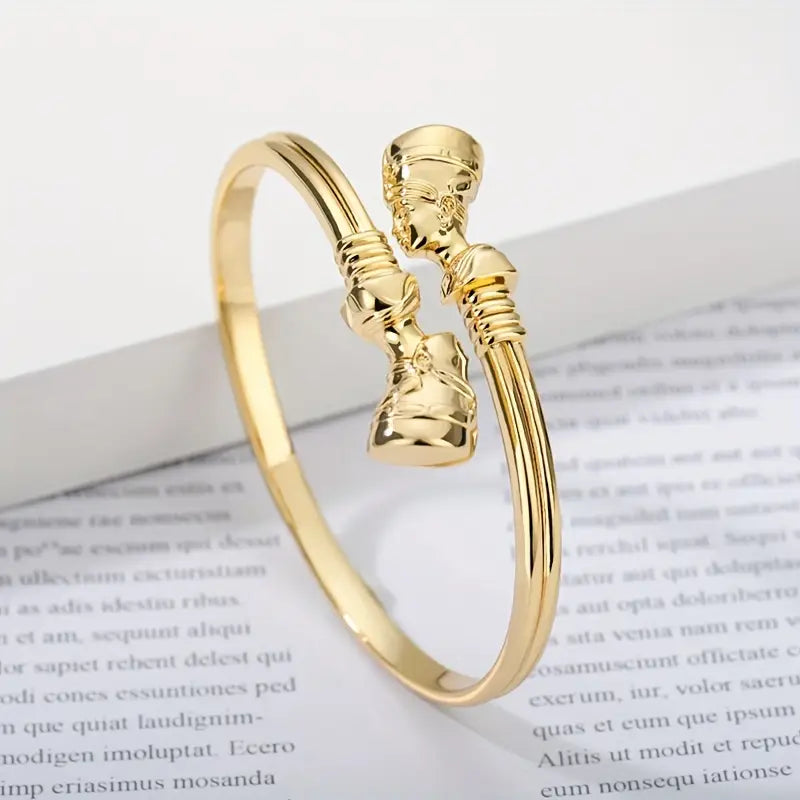 Nefertiti Gold Bangle Bracelet Elegant Egyptian Queen Jewelry Gift for Her