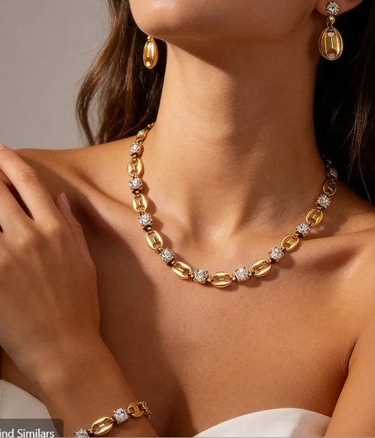 Mariner Link Necklace | Crystal Rhinestone Chain | Stainless Steel Statement Necklace