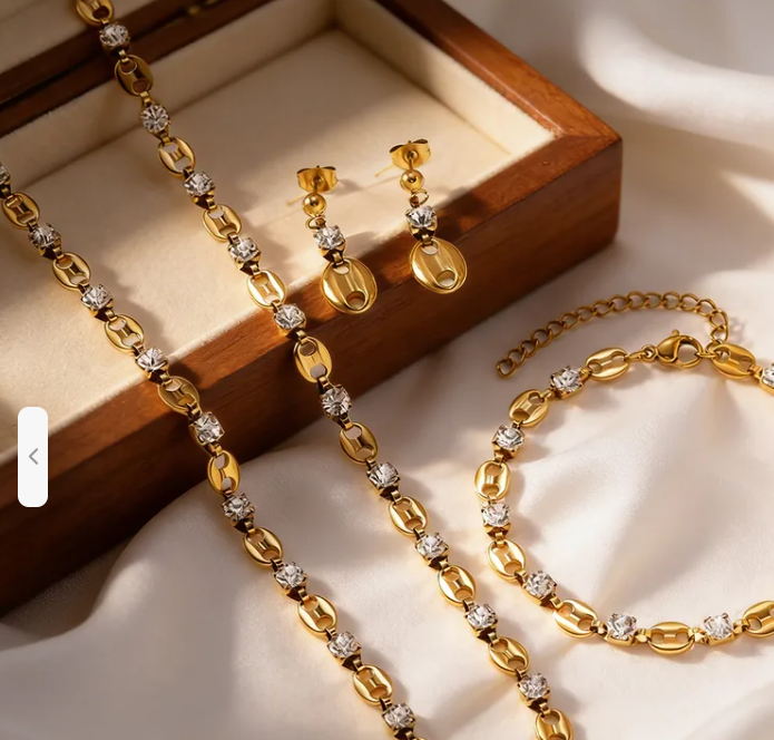 Mariner Link Necklace | Crystal Rhinestone Chain | Stainless Steel Statement Necklace