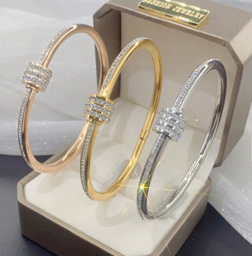 Stackable Pavé Bangle Set — Waterproof, Tarnish-Free (Rose Gold, Gold, Silver)