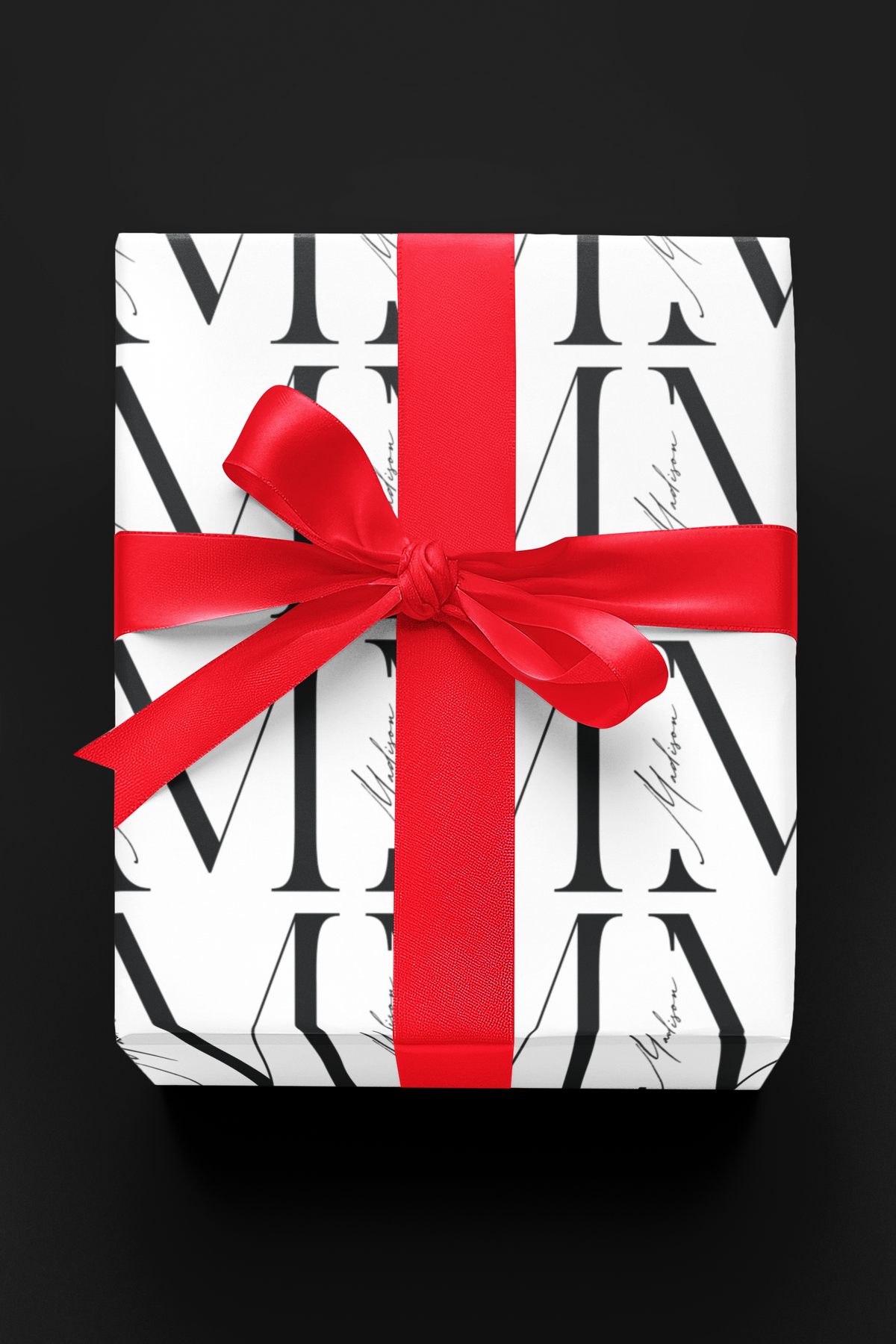 Monogrammed Luxury Gift Wrap – Elegant Personalized Wrapping Paper with Red Satin Ribbon