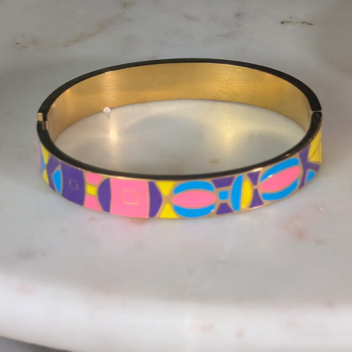 Nefertiti Cuff Bangle Set, 18K Gold Over Brass, Enamel Geometric Bracelet, Egyptian Jewelry